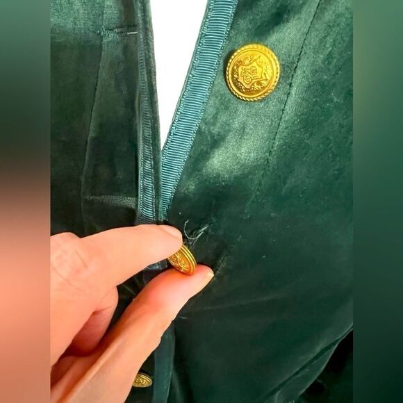 TRISH SCULLY Green velvet jacket or dress nwt 12 large gold buttons fall - Picture 6 of 11